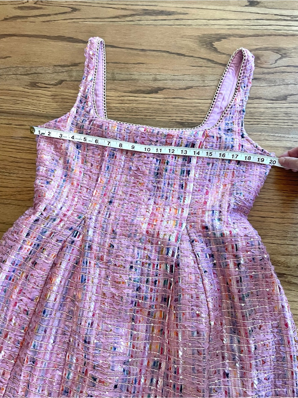 NWT Maeve Anthropologie Pink Sequin Tweed Fit and Flare Mini Dress Sz 14 - Picture 11 of 16